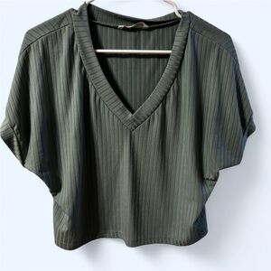 Olive Green V-Neck Women's Top